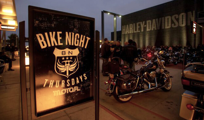 Bike Night sign and motorcycle