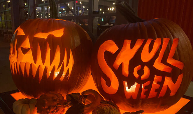 skulloween carved pumpkins
