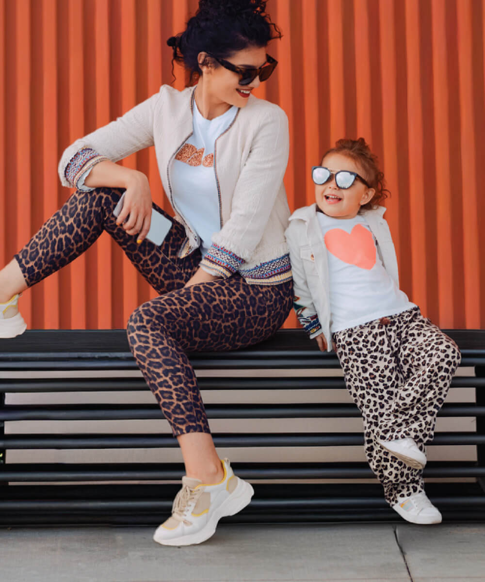 mom and daughter  on bench - mobile version